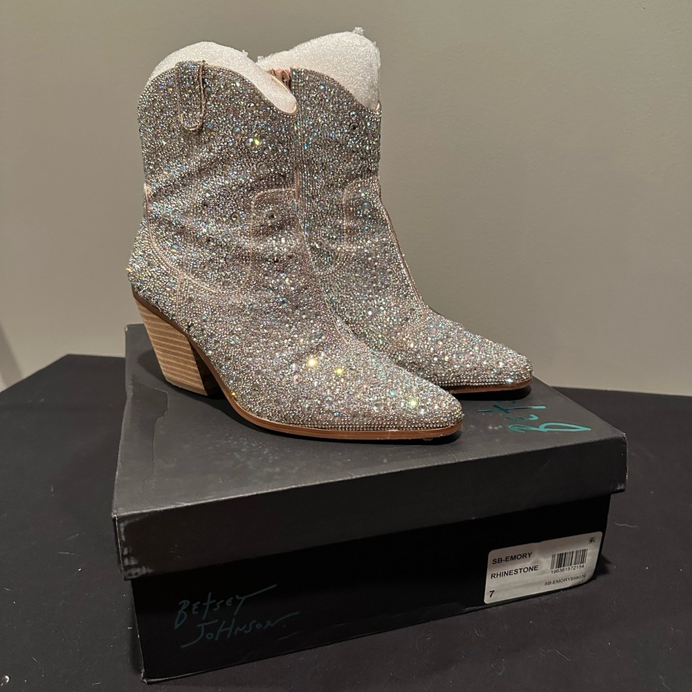 Betsey Johnson Glittering Rhinestone Heeled Boots - Silver